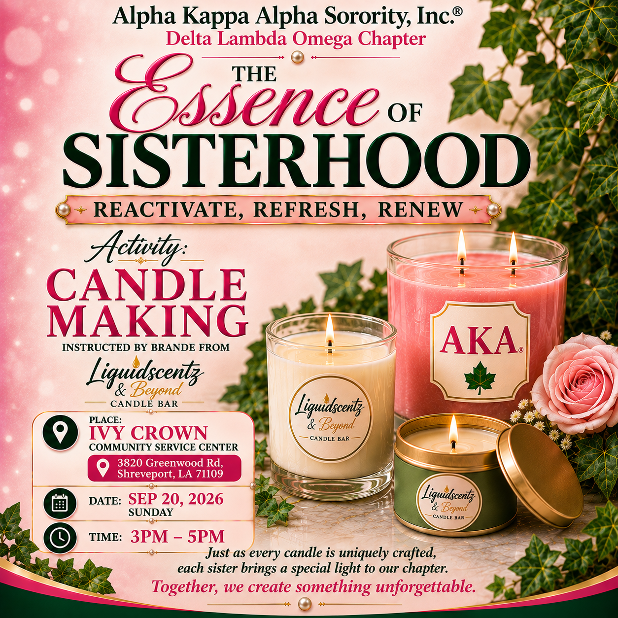 AKA Delta Lambda Omega Chapter Sep 20th at 3pm (private)